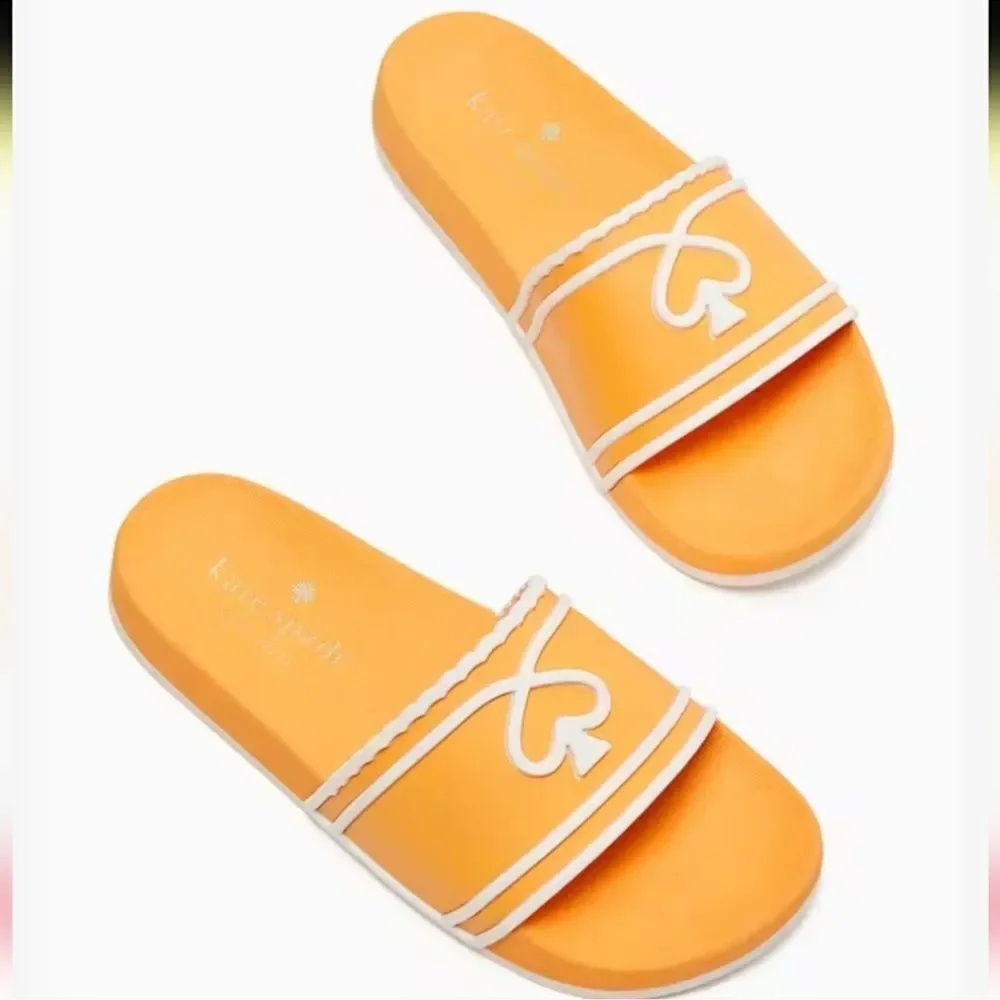 kate spade 8, 9 Brigitte Pool Slide Sunset Blaze Par Gold White